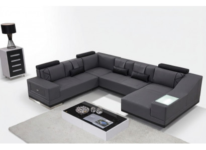 Corner sofa leather sofa big XXL U-shape living landscape deco sofa couch set