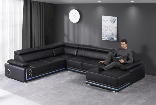 Modern corner sofa living landscape couch corner set LED line illuminated