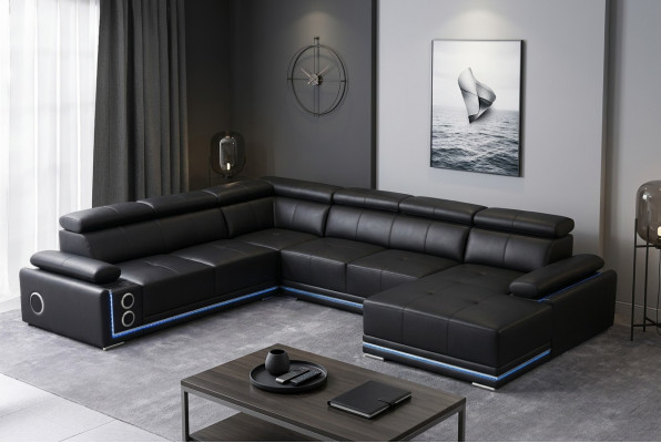 Modern corner sofa living landscape couch corner set LED line illuminated