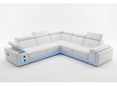 Illuminated leather corner sofa couch L shape sound LED speakers modern