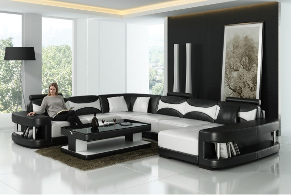 XXL big living landscape U shape corner sofa sofa couch upholstery set leather