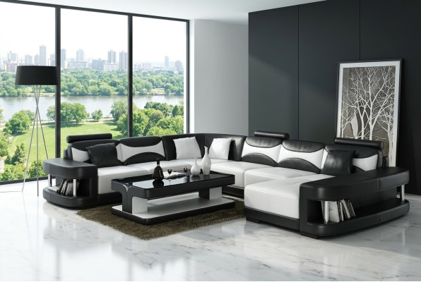 XXL big living landscape U shape corner sofa sofa couch upholstery set leather