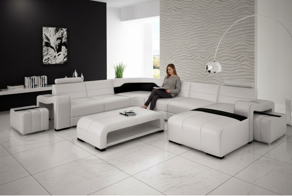 Living landscape couch upholstery seating suite corner sofa big couches + 2 stools