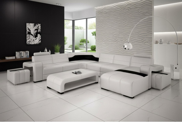 Living landscape couch upholstery seating suite corner sofa big couches + 2 stools