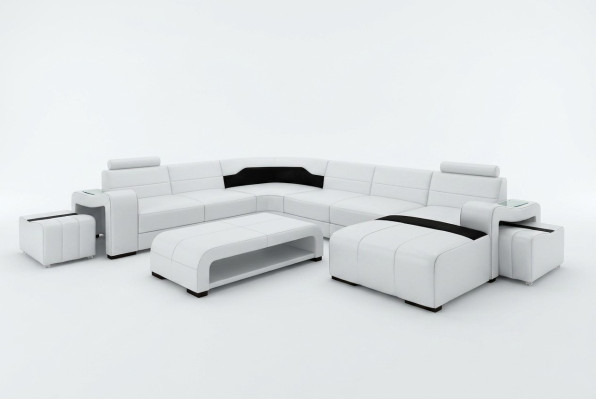 Living landscape couch upholstery seating suite corner sofa big couches + 2 stools