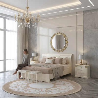 Bed + 2x Nightstands 3-piece Bedroom Set Design Modern Luxury Classic Furniture Solid Wood