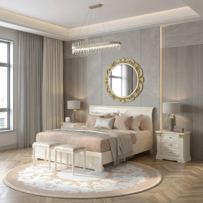 Bed + 2x Nightstands 3-piece Bedroom Set Design Modern Luxury Classic Furniture Solid Wood
