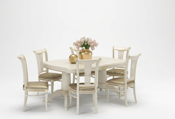 Dining Set Table + 6x Chairs Chair Dining Room Set Solid Wood Textile 7-piece.