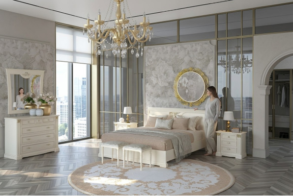 Bed, nightstand, dresser, 7-piece bedroom set, design luxury bedroom, solid wood.