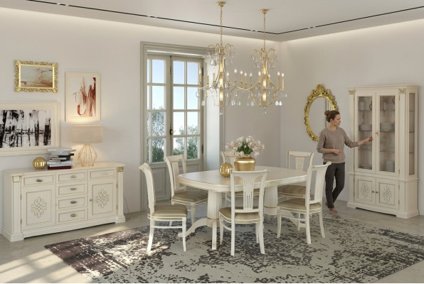 Complete Set Dining Table + 6 Chairs Dining Room Set Dining Group Solid Wood Table Tables 9-piece Set