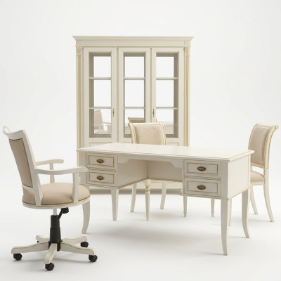 Desk set 3-piece office ensemble solid wood table executive chair cabinet furnishing new