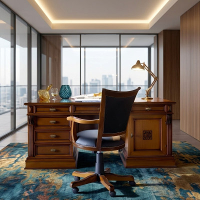 Luxury Washington Office Set Italian Furniture Office 3-Piece Baroque Rococo Solid Wood