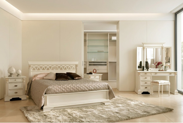 Luxury Bedroom Set 6-piece Bed 2x Nightstand Dressing Table Designer Furniture Solid Wood