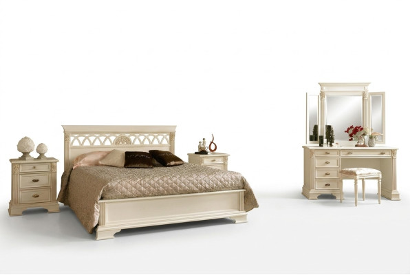 Luxury Bedroom Set 6-piece Bed 2x Nightstand Dressing Table Designer Furniture Solid Wood