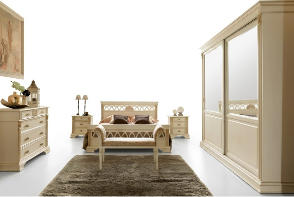 Bedroom set design modern luxury bed + 2x solid wood nightstand