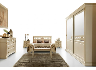 Bedroom set design modern luxury bed + 2x solid wood nightstand