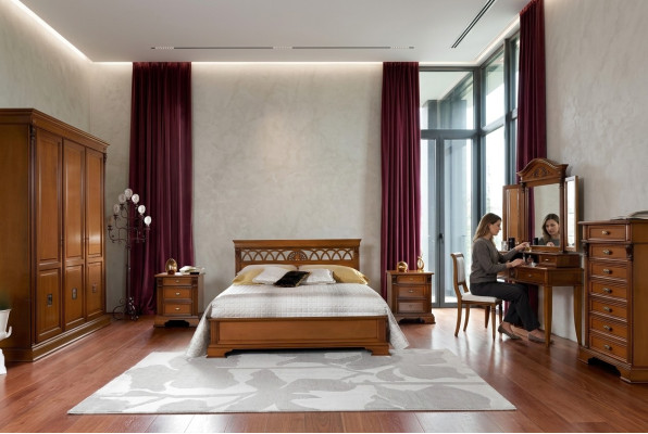 Luxury Bedroom Set 8-piece. Bed + 2x Nightstand + Dressing Table Designer Furniture Solid Wood