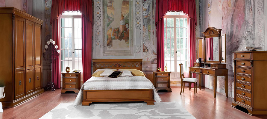 Luxury Bedroom Set 8-piece. Bed + 2x Nightstand + Dressing Table Designer Furniture Solid Wood