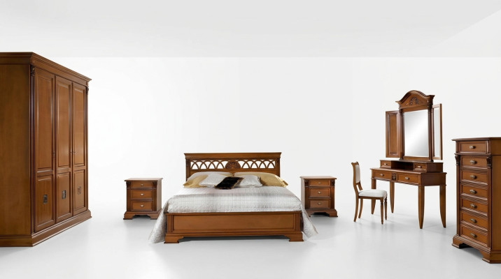 Luxury Bedroom Set 8-piece. Bed + 2x Nightstand + Dressing Table Designer Furniture Solid Wood