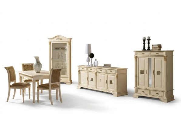 Complete dining room set 4x chairs sideboard 8-piece set table cabinet group solid wood