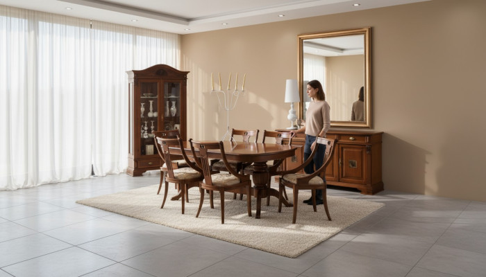 Complete Set Dining Table 6 Chairs Dining Room Set Display Cabinet Buffet 9-piece Set Baroque Solid Wood