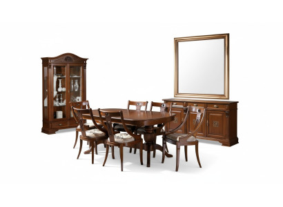 Complete Set Dining Table 6 Chairs Dining Room Set Display Cabinet Buffet 9-piece Set Baroque Solid Wood