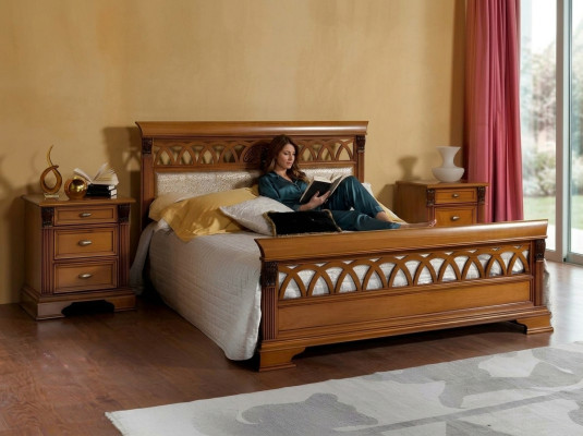 Double Bed Hotel Antique Beds 2x Nightstand 3-piece Bedroom Baroque Rococo Solid Wood
