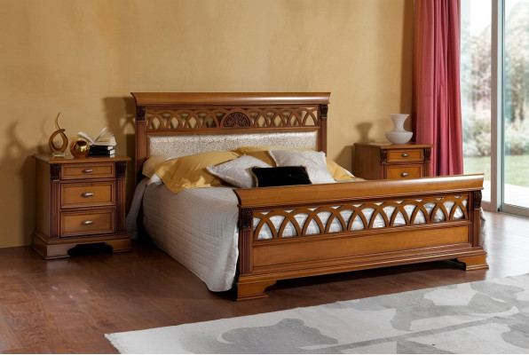 Double Bed Hotel Antique Beds 2x Nightstand 3-piece Bedroom Baroque Rococo Solid Wood