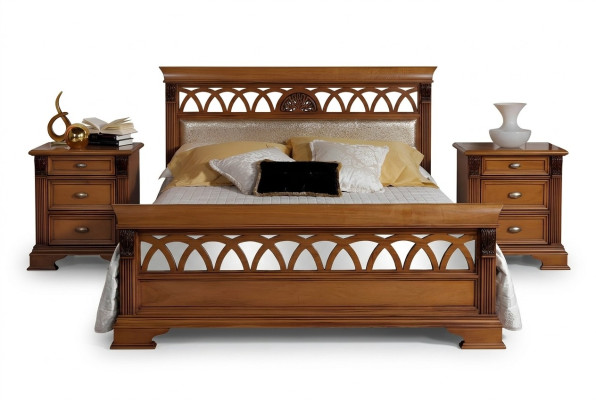 Double Bed Hotel Antique Beds 2x Nightstand 3-piece Bedroom Baroque Rococo Solid Wood