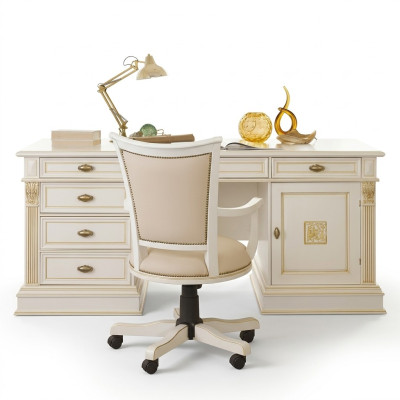 Office Set Desk Executive Chair Complete Office Baroque Rococo 2-piece Set Solid Wood