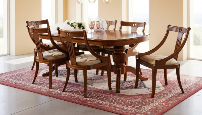 Dining table + 6 chairs dining room set classic table 7-piece set chair solid wood