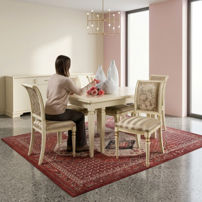 Dining table + 4x chairs set dining room solid wood suite 5-piece set furniture