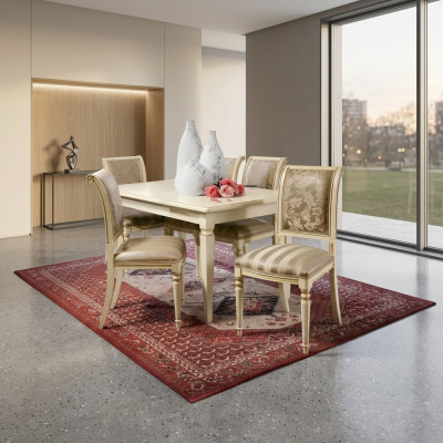Dining table + 4x chairs set dining room solid wood suite 5-piece set furniture