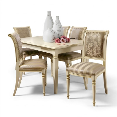 Dining table + 4x chairs set dining room solid wood suite 5-piece set furniture