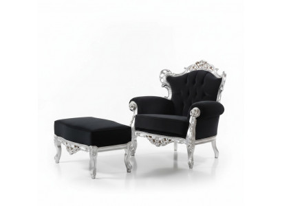 Armchair + Ottoman Upholstery Armchair Design Luxury Solid Wood Classical Baroque Rococo Set