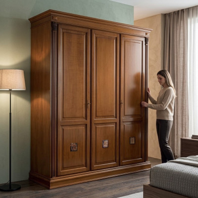 Wardrobe Bedroom Solid Wood Cabinet Antique Style Baroque Rococo Cabinets New
