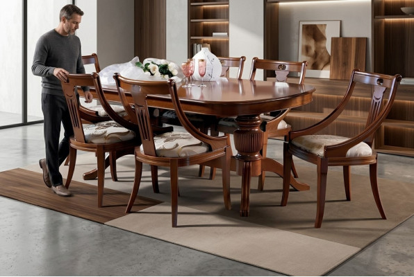 Complete Set Dining Table + 6 Chairs Dining Room Set Dining Group Solid Wood Table Tables 7-piece