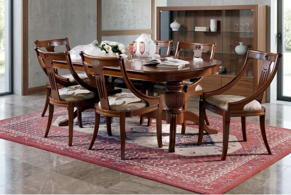 Complete Set Dining Table + 6 Chairs Dining Room Set Dining Group Solid Wood Table Tables 7-piece