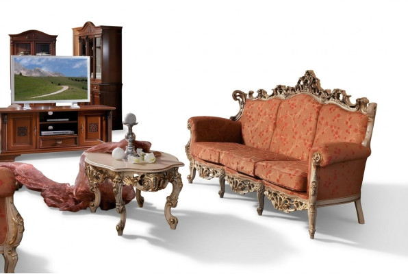 Sofa Baroque Rococo Three-seater 3-seater Couch Upholstered Sofas Couches Solid Wood
