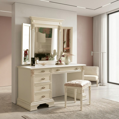 Makeup Table Mirror Stool Complete Dresser Set Bedroom New 3-piece.