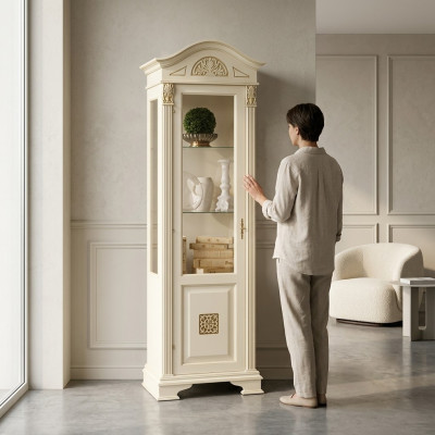 Elegant baroque glass display cabinet with delicate embellishments