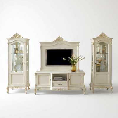 Living room wall unit display cabinet sideboard RTV shelf walls cabinet 4-piece solid wood.