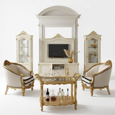 Classic Living Room Wall Unit Display Cabinet Sideboard RTV Shelf Walls 3-piece Solid Wood.