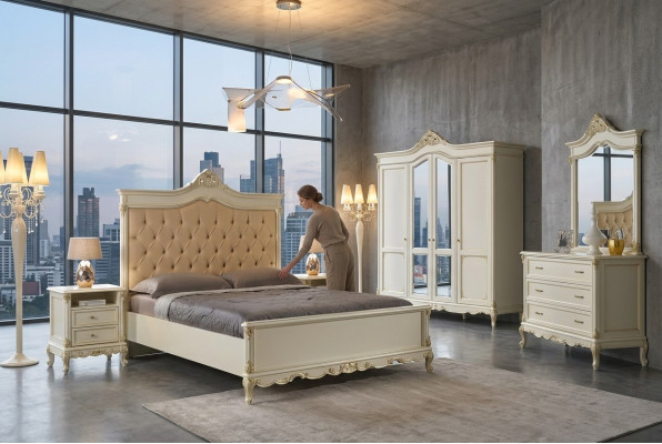 Italian Baroque style furniture bedroom 5-piece set bed dresser nightstands