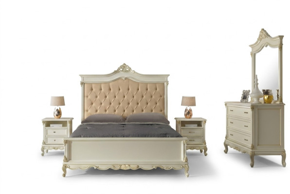 Italian Baroque style furniture bedroom 5-piece set bed dresser nightstands