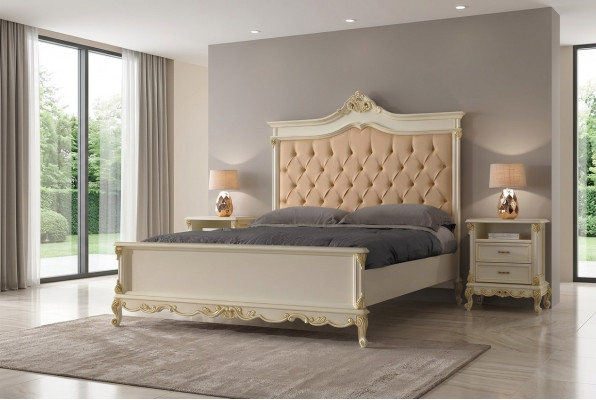 Bedroom bed with 2 bedside tables group set beds Chesterfield solid wood