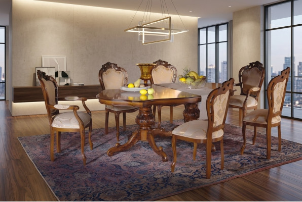 Dining table set table 6x chairs chair dining room set group solid wood 7-piece new