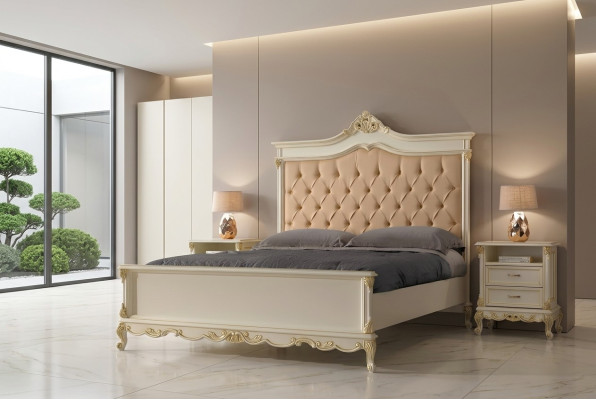 Chesterfield Design Bed Luxury Hotel Beds Solid Wood 180x200 Bedroom Italian Furniture