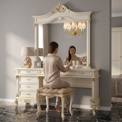 Makeup table with mirror luxury console dresser bedroom baroque rococo solid wood