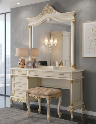 Makeup table with mirror luxury console dresser bedroom baroque rococo solid wood